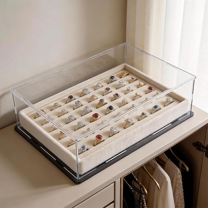 SVENJBB Large Display Case for Books and Medals, 16x10x5 Inch Acrylic Box for Stamp and Cards, Clear Acrylic Display Cases with Matte Black Base for Collection Protection and Storage