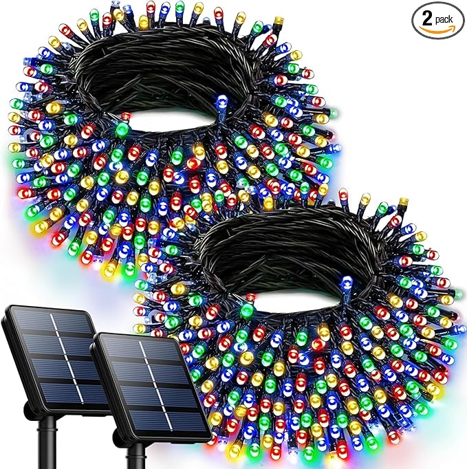 OZS 2PK 240LED Multicolor Solar Christmas Lights Outdoor Waterproof,String Lights for Outside, Green Wire Solar Tree Lights with 8 Lighting Modes for Xmas Wedding Party Christmas Decor