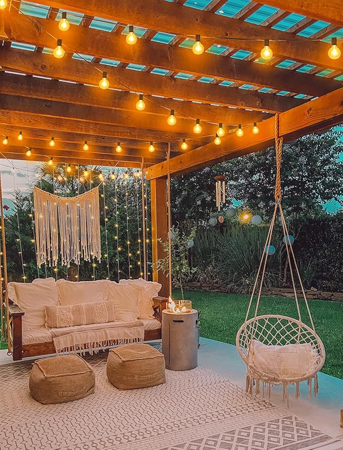 Larkvue 25FT Solar String Lights Outdoor with Remote, Waterproof Dimmable 3 Modes Patio Lights with 10+1 LED Shatterproof G40 Bulbs for Wedding-Brown