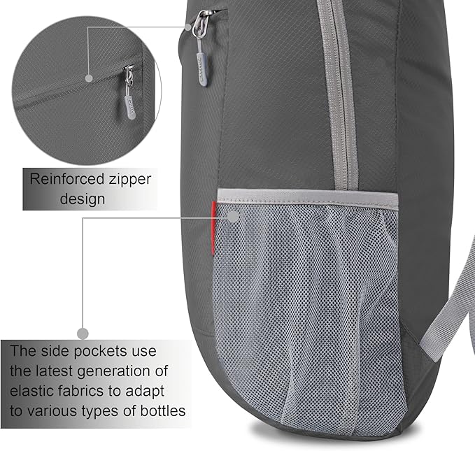 ZOMAKE Lightweight Packable Backpack,Foldable Backpacks Small Daypack for Hiking Water Resistant Day Bag for Travel(Medium Grey)