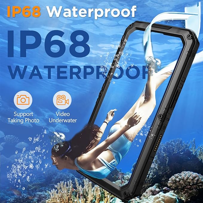 Mitywah Waterproof Case for iPhone 16 Pro, Shockproof Heavy Duty Case with Built-in Screen Protector, Underwater Full Body Protective Metal Case 6.3 inch, Black