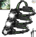 3Pack Rechargeable Headlamp Super Bright, 99000 Lumens LED Head Lamp with 3 Modes, 90°Angle & Adjustable Focus Head Lights for Forehead, IPX6 Waterproof HeadLamps for Adults Camping Hiking