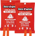 SecuCaptain Emergency Fire Blanket for Home - 2 Pack 60"x60" X-Large Flame Retardant Blankets with Fireproof Tabs for House Camping Kitchen Fire Protection Survival Safety