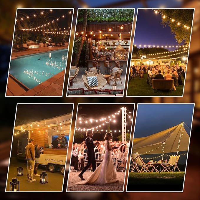 Patio Lights, 100FT Patio Lights with 64+5 Bulbs(1.5FT Bulbs Spacing), Outdoor String Lights, Remote & Dimmer, 3 Mode Light & Timing, 65PC Mounting Ties for Outside, 2200K (Black)