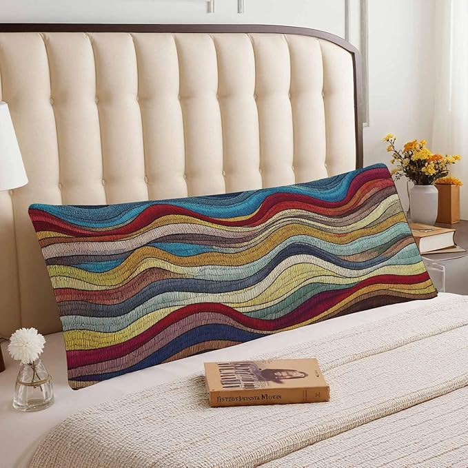 Couch Body Pillow Cover Tribal Wave Bedding Body Pillow Case for Men Women, Retro Ocean Waves Boho Oblong Pillow Covers Throw Cushion Cases for Home Sofa Livingroom 20"X 54"