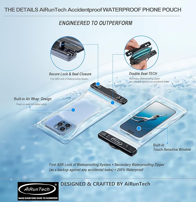 AiRunTech Waterproof Fanny Pack,Waterproof Phone Pouch for iPhone 16 15 14 13 12 11 Pro Max,IPX8 Dry Bag for Snorkeling Beach Cruise Kayaking Pool Swimming(Two Phone Cases+Two Waist Bags Set)