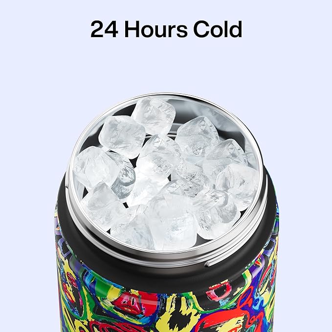 ENCOOL Insulated Water Bottle with Straw Stainless Steel Water Bottle, Leak-Proof, BPA-Free, Double Wall Vacuum Keeps Cold for 24 Hours for Sports, Travel, School (26 oz, Mood Faces)