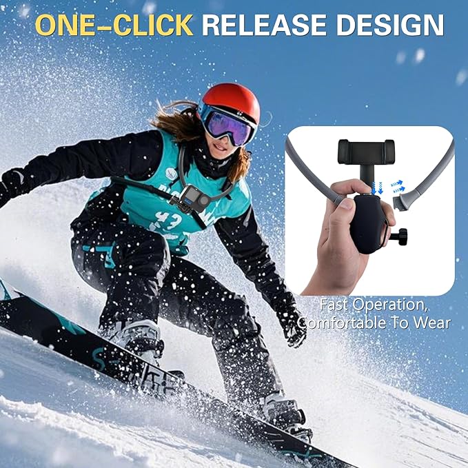 Beviliu Neck Phone Holder for Recording, Hands-Free POV/Vlog Neck Mount with Phone Clip & Chest Strap for Cooking/Fishing/Video Filming, Content Creator Phone Holder for iPhone Android Insta360