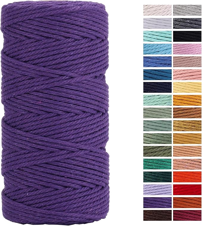 Dark Purple Macrame Cord 3mm x 109Yards,Colored Cotton Rope Craft Cord Colorful Cotton Cord Twine for Wall Hanging Plant Hangers Crafts Knitting Decorative Projects