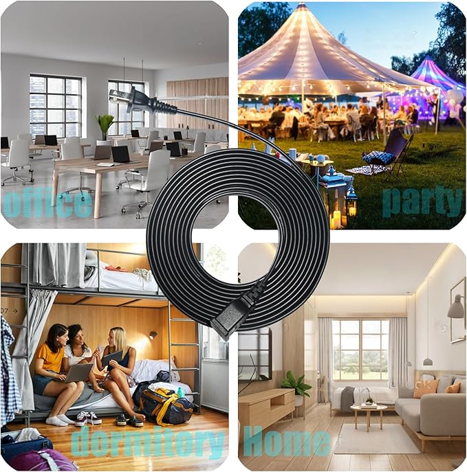 Small Extension Cord 6ft 2 Prong Thin Extension Cord with Single Plug Ideal for Christmas Lights,Halloween Decorations, Lamps,TV Power Cord Indoor/Outdoor Use-Black