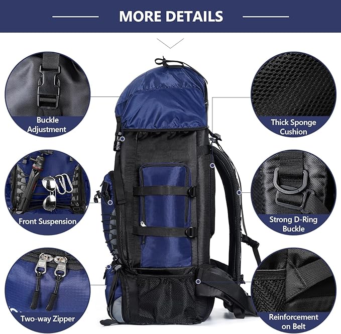 90L Hiking Backpack, Waterproof Camping Bag with Rain Cover, Lightweight Backpacking Back Pack