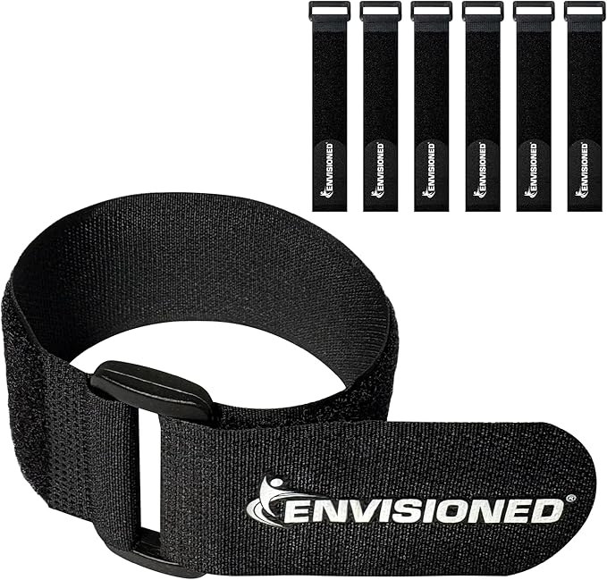 Reusable Cinch Straps 1.5" x 60" - 6 Pack Multipurpose Quality Hook and Loop Securing Straps (Black)