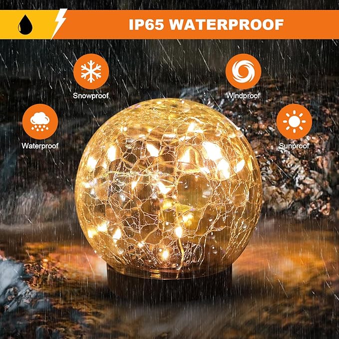 MLKNK Solar Globe Lights Outdoor Waterproof-Solar Balls-Solar Garden Lights-Orbs for Outside 6 Pack Cracked Glass Ball for Lawn Patio Yard Backyard Decorations
