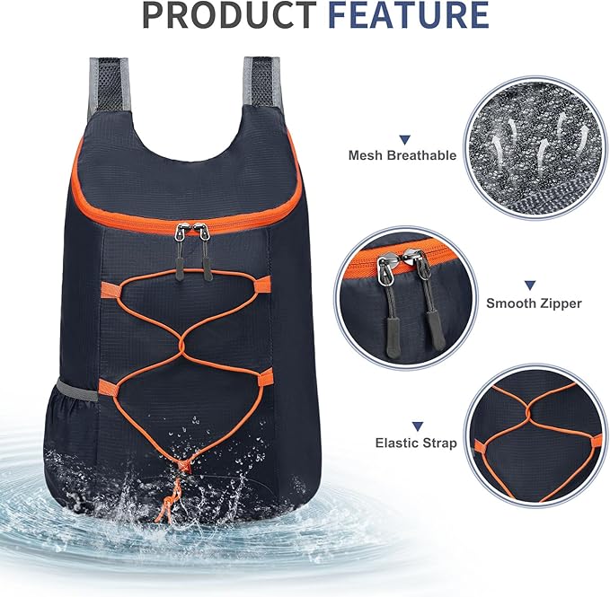 20L Hiking-Daypack Lightweight Foldable Travel Packable Backpack for Camping Cycling Outdoor, Navy Blue