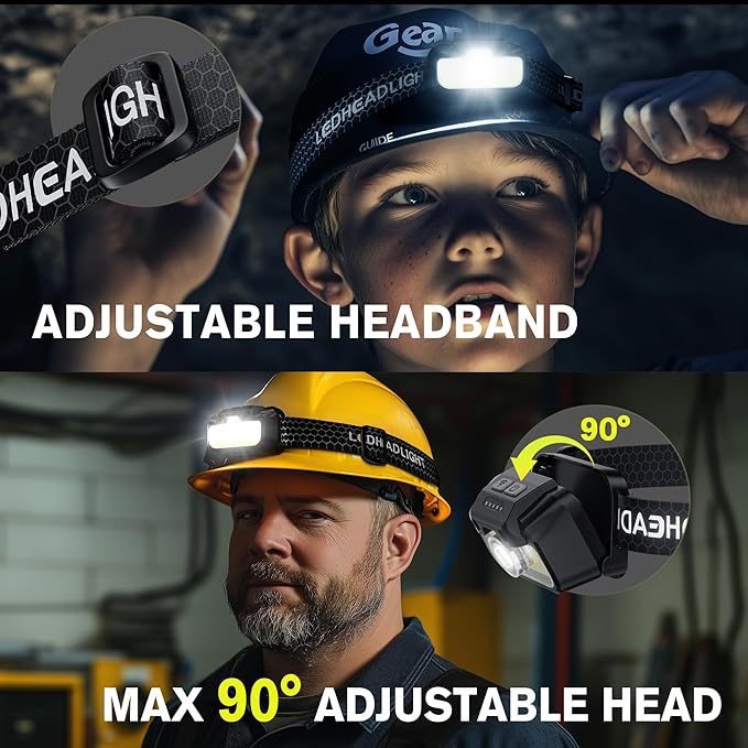 Favorlite 2 Pack Headlamp Rechargeable, 1300 Lumen Lightweight Bright with White Green Red Headlamp Flashlight, Waterproof Head Lamp,14 Modes for Outdoor Camping Running Cycling
