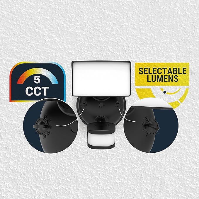 HALO Next Gen AC Plug & Cord LED Security Floodlight, Twin Head w/Motion Sensing, Dusk to Dawn, 2-Pack, CCT & Lumen Select - White