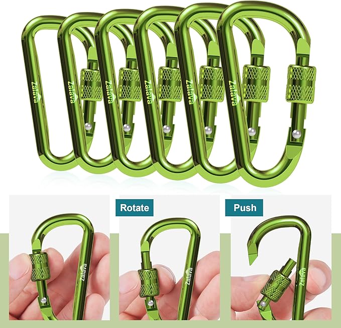 6PCS Carabiner Keychain, 2 inch Aluminum D-Clip Caribeener with Hook
