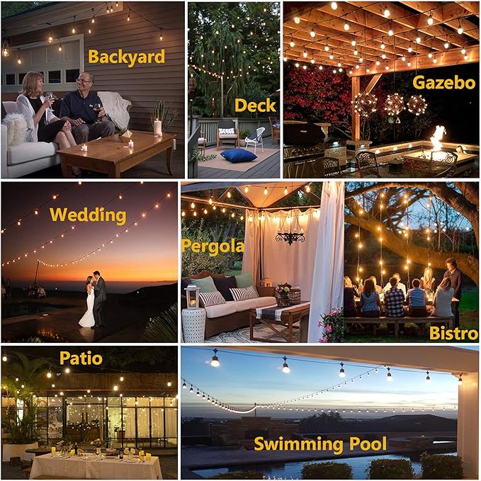 Outdoor Patio String Lights 100FT Waterproof IP65 Heavy Duty String Lights for Outside Lights for Yard with 30+2 Shatterproof 2200K LED Bulbs Connectable