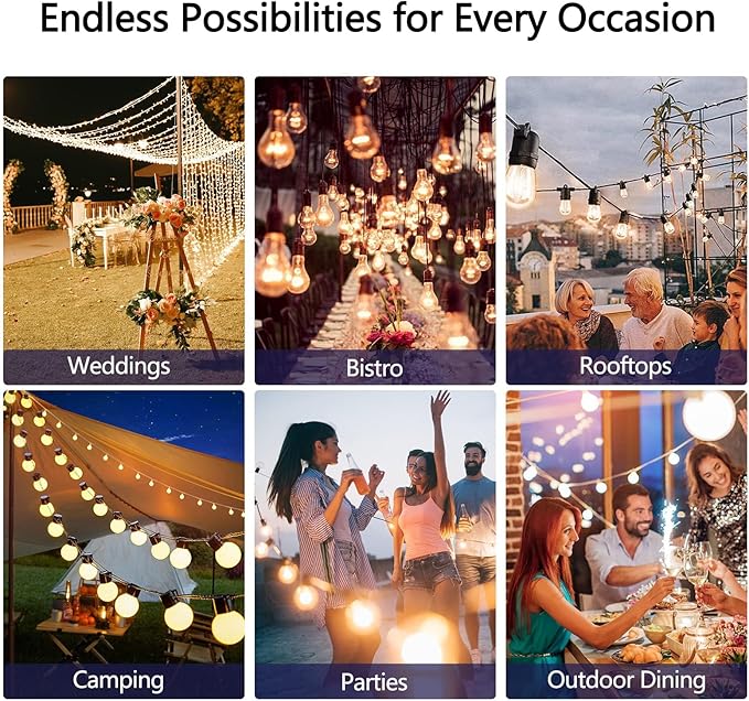 Solar String Lights for Outside 100FT with Remote 8 Lights Mode, Weatherproof Shatterproof S14 LED Bulb 34 Sockets, Outdoor Patio Light for Backyard Porch Cafe