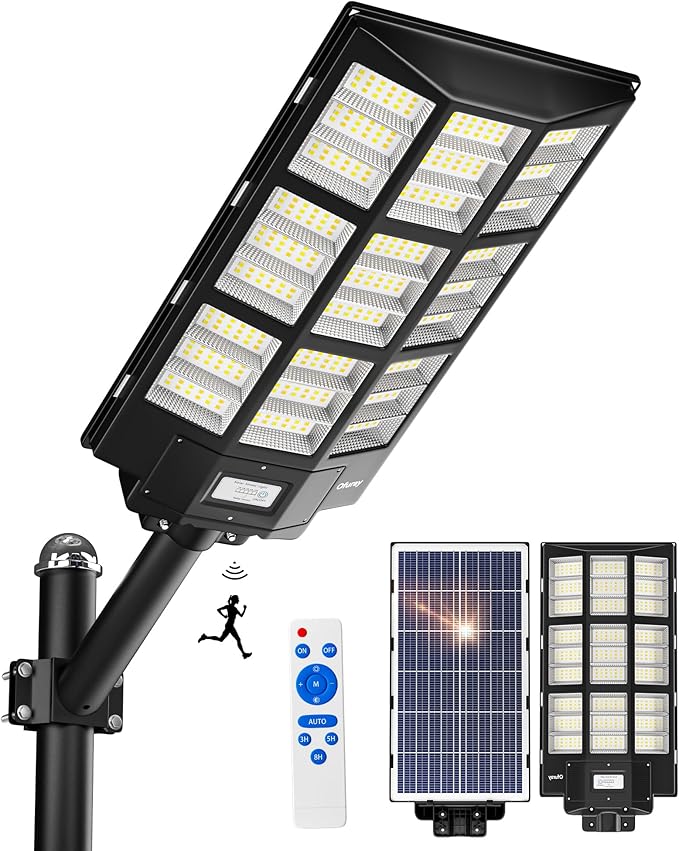Ofuray Solar Street Lights Outdoor,Solar Security Flood Lights Parking Lot Lights Commercial Dusk to Dawn, 6500k Waterproof Led with Remote Control Motion for Street,Court,Barn (Of-7200W 600000Lm)