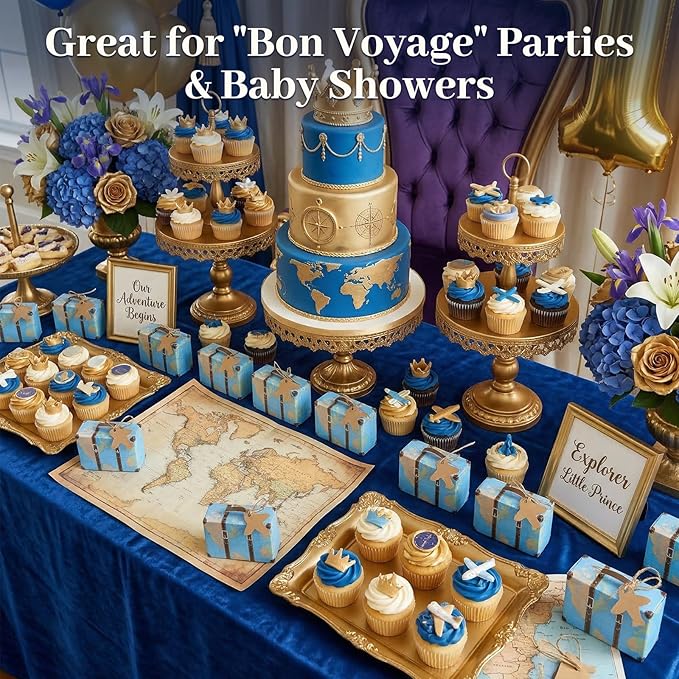 HONEYGIFTS 50 Piece Mini Suitcase Gift Boxes Party Favor Candy Boxes, Mini World Map Suitcase for Birthday Party/Wedding/Travel Themed Parties/Bride Shower Decoration, with Labels and Burlap Cloth