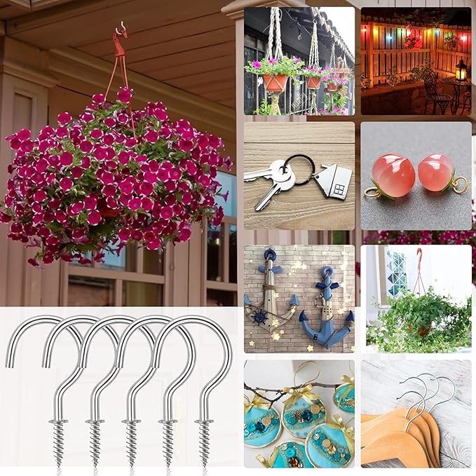 Cup Screw Hooks,3/4 inch Metal Screw in Ceiling Hooks,160 Pack Metal Plant Hanger Hook, Wind Chimes Hook Kitchen Cup Hooks Great for Hanging Indoor & Outdoor Use(Silver)