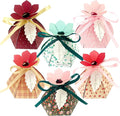 48Pcs Party Favor Candy Box, Petal Shaped Gift Candy Box with Tags and Ribbons for Flower Themed Party, Bridal Shower, Wedding Decorations, Candy Table Decorations