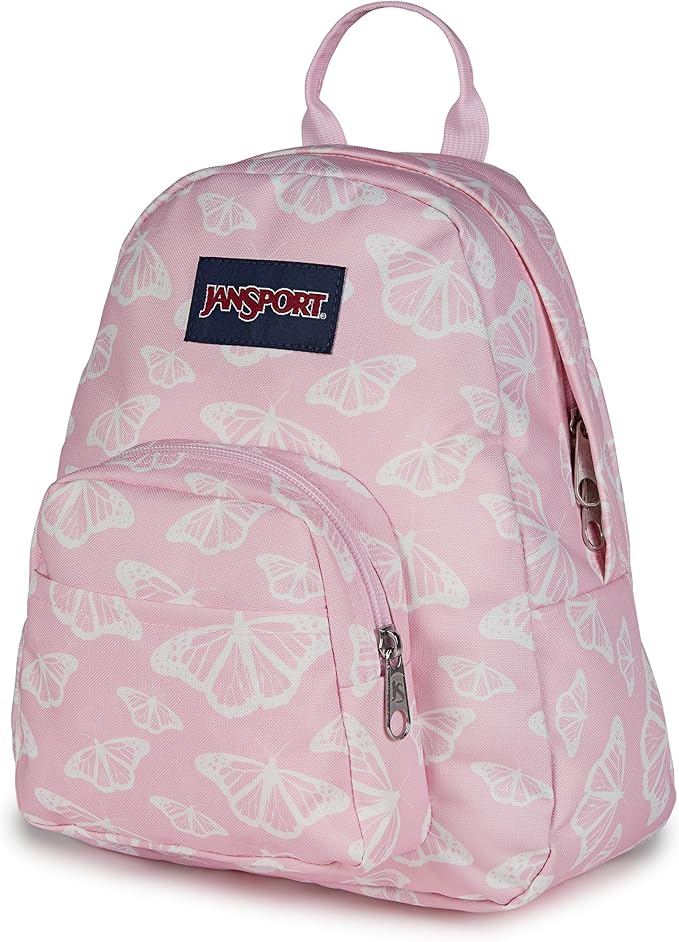 JanSport Half Pint Mini Backpack, 10.2 L - Durable Mini Bag Purse with Adjustable Shoulder Straps, Single Main Compartment, Zippered Stash Pocket, Flutter By