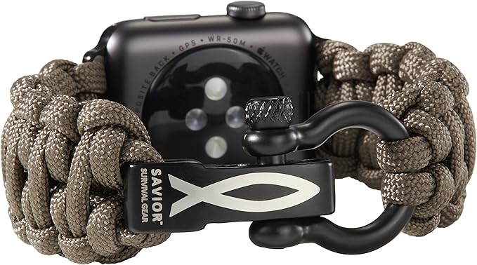 Savior Survival Gear Paracord Watch Band - Compatible with Apple Watch Band 49mm 46mm 45mm 44mm 42mm, iWatch Band Series Ultra 10 9 8 7 6 5 4 3 2 1 SE, Adjustable strap for men (Gunmetal Gray, Large)