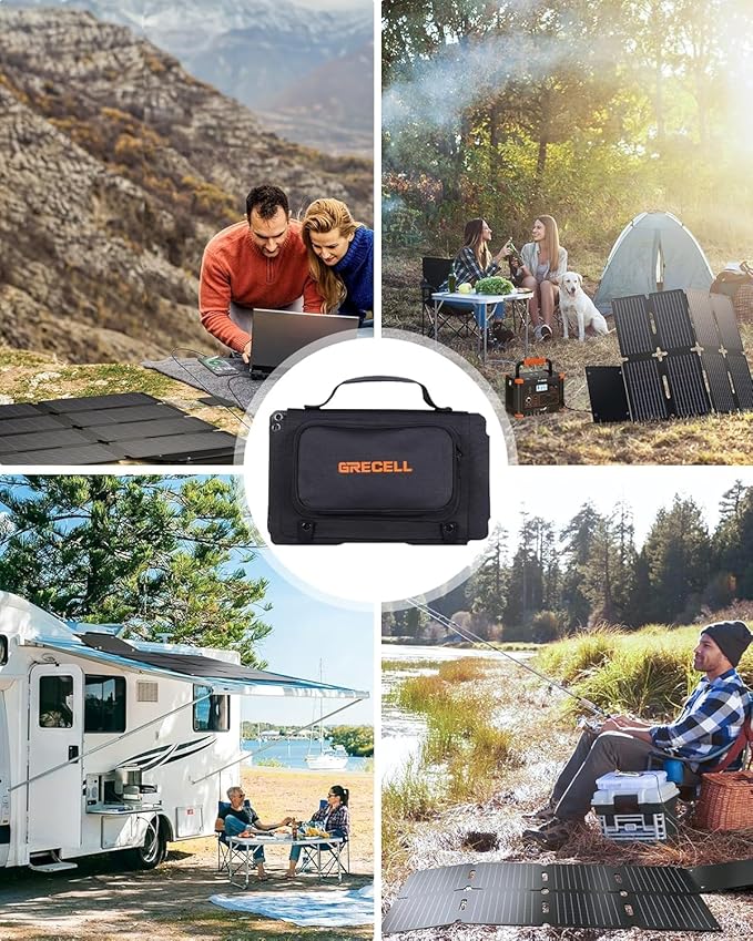 GRECELL 80W Portable Solar Panel, Foldable Solar Panel QC3.0 USB-A &Type-C Port,23% High Efficiency IP67 Waterproof Outdoor Cell Phone Solar Charger for Power Banks Tablets Outdoor Small Power Station