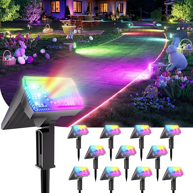 12 Pack - Solar Christmas Lights Outdoor Waterproof,6 Color Changing Spotlights &10 Modes, IP67 Waterproof,105° Adjustable Solar Spot Lights for Pathway/Garden/Yard/Patio/Landscape/Backyard Xmas Decor