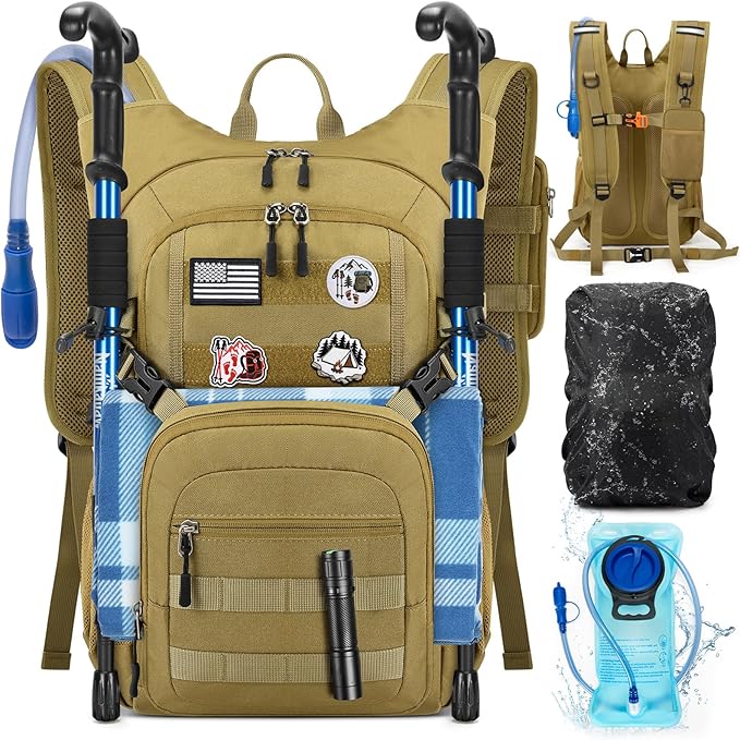RAINSMORE Tactical Hydration Backpack 18L with 2L Water Bladder & Rain Cover, Insulated Molle Hiking Daypack, Lightweight Waterproof Ripstop Water Pack for Outdoor Cycling, Hiking