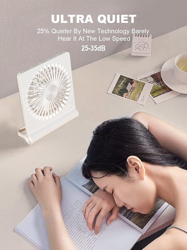 Small Desk Fan,Rechargeable USB Fan Battery Operated,Ultra Quiet, Strong Wind, 3 Speeds Travel Fans