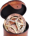 Humaira Nautical Vintage Brass Sundial Compass with Copper Dial & Leather Box Handmade Sun Clock Maritime Navigation Compass Gift