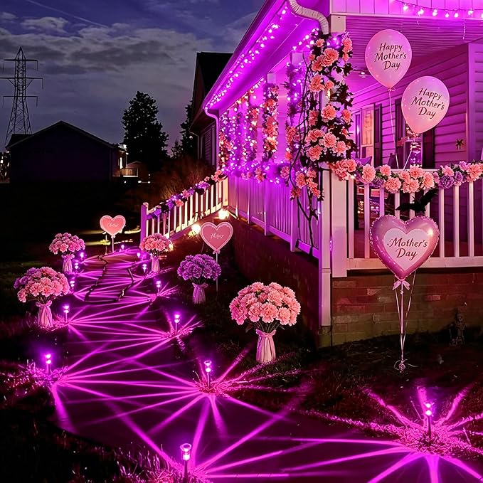 Solar Pathway Lights Gift for Mom 10 Pack Pink Solar Lights Outdoor Waterproof Yard Lighting, LED Stainless Steel Stake for Garden Outside Landscape Lawn Driveway Walkway Path