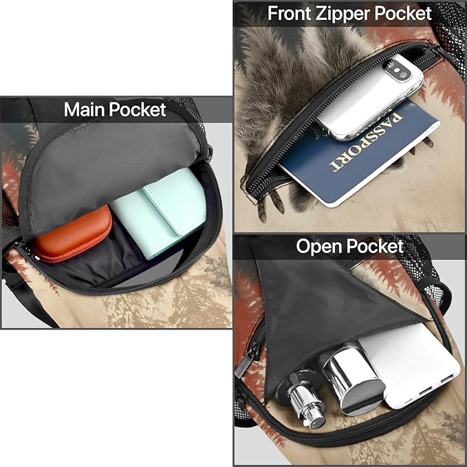 FyLybois Raccoon Sling Bag for Women Lightweight Crossbody Backpack Casual Daypack with Adjustable Strap for Travel Work Hiking Everyday Use