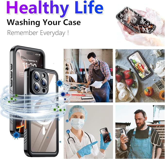 Temdan Magnetic Waterproof Compatible with Phone Pro Max Case 6.9 inch 2024-Black/Clear-Mag
