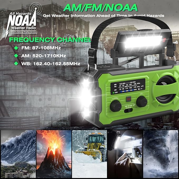 NITIGO Emergency Weather Radio 37000mWh Solar Hank Crank Radio USB Charged with NOAA/AM/FM, Flashlight, Reading Light, SOS Alarm for Emergency Kit for Indoor Outdoor Power Outage Survival Essentials