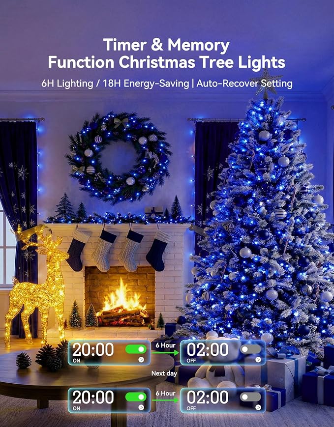 LitHome 99FT 300 LED String Lights Outdoor Indoor, 8 Modes Waterproof Christmas String Lights with Timer & Memory Function, Outdoor Christmas Lights Green Wire for Xmas Tree Party Garden, Blue