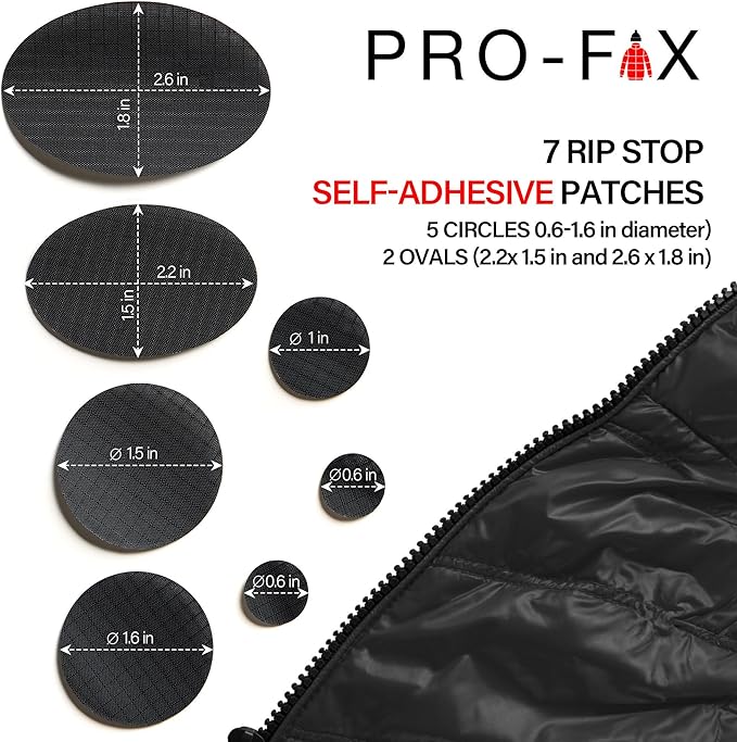 Self-Adhesive Waterproof Repair Patch Kit - 30-Second Fix for Down Jackets, Tents, Sleeping Bags, Backpacks, Outdoor and Camping Gear - Pre-Cut Nylon Ripstop Patches, Multiple Colors - Dark Gray