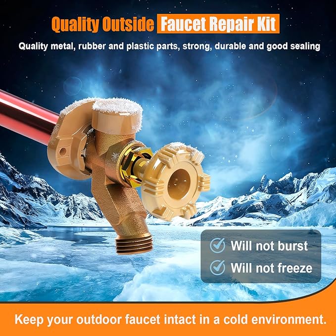RK-17MH Outdoor Faucet Repair Kit for Woodford Model 17 Outside Faucets Parts Include Wheel Metal Handle Screws Packing Nut Washer Valve Seat Rubber and Vacuum Breaker Float Kits, 12PCS Set