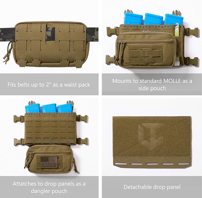 Tactical Admin Pouch Laser Cut MOLLE EDC Tool Organizer with Carabiner and Keychain Modular Dangler Utility Sack