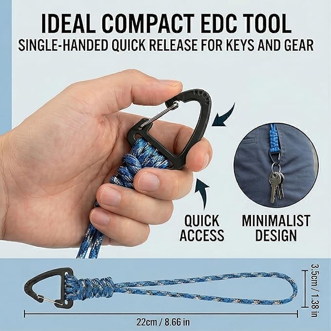 3-Pack Tactical Paracord Carabiner Keychain – Adjustable Rope Lanyard with Triangle Clip for Outdoor Survival, Camping, Hiking, EDC & Fishing Gear Accessories