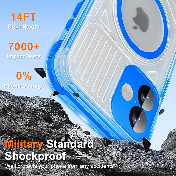 WIFORT for iPhone 16 Plus Waterproof Case, [IP68 Underwater] [Blue Light Filter Lens] [15FT Military Shockproof], Fit for Magsafe Full Body Magnetic Frosted Phone Case with Lanyard, 6.7" Blue