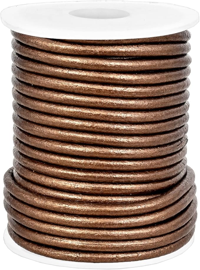 GENIQUE Real/Genuine Round Leather String Cord for Necklace, Bracelets, Jewelry, Kumihimo Braiding, DIY Projects (10 Metres) (3mm, Kansa)