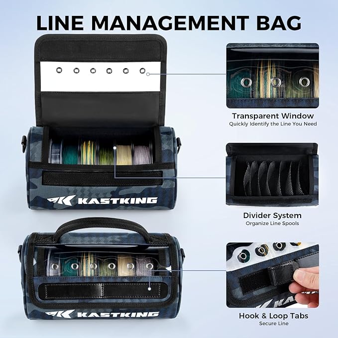 KastKing BaitSpace Line Management Bag, Fishing Line Storage Bag with Water Resistant Nylon, Clear View Window, Removable Divider, Tangle-free Leader Line Holder