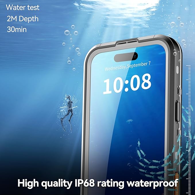 Compatible for iPhone 17 Air Case 6.5" Waterproof 【Compatible with Magsafe 】【IP68 Underwater】 Clear Magnetic Built-in Screen Protection Lanyard Diving Swim Dustproof Shockproof Black