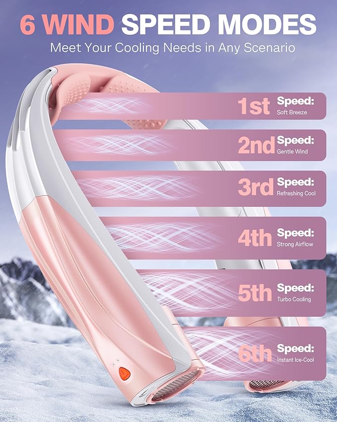 Portable Neck Fan - 6000mAh Battery Hands Free Personal Fan, 6 Speed Adjustable, Rechargeable & Wearable, Gift for Women Men, Office, Travel, Sports
