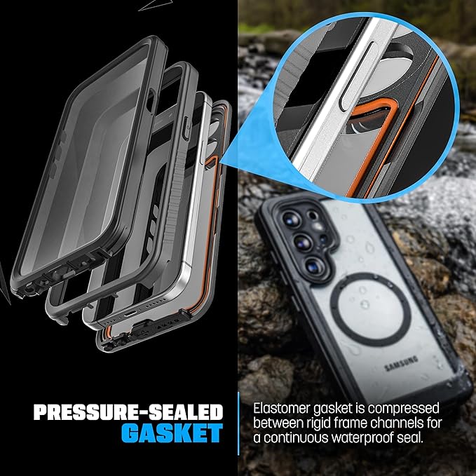 ENCASED Waterproof Case Designed for Samsung Galaxy S26 Ultra (IP68) Full Body Protective Phone Case with Screen Protector Built-in and MagSafe Compatible (Clear/Black)