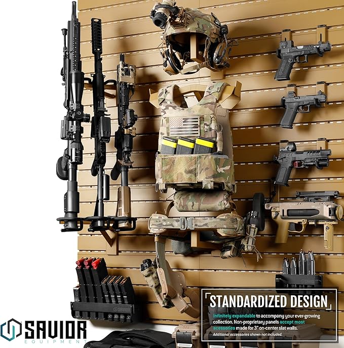 Savior Equipment Wall Rack System Tactical Helmet Attachment Gear Wall Mount Display Rack Organizer Hanger, Adjustable Height, Heavy-Duty Steel Construction Hold Up to 20 lbs